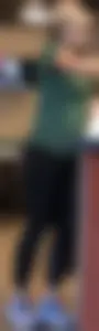 Latina in Nike leggings at the wing shop