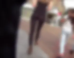 Tall and skinny girl walking in see thru leggings with nice booty