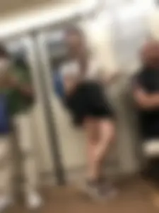 Cute Candid Girl Wearing Glasses Subway Train Creepshots - Skirt and Sandals