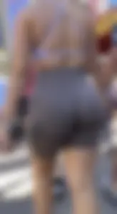 Thick blonde in grey shorts with her bf