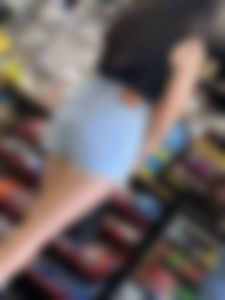 Asian in Jean Shorts at Liquor Store