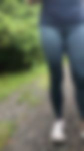 Hot late 40s striped yoga pants ass walking close up pt 3