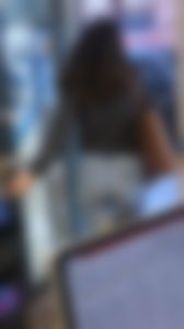1st Post: Curly Hair Ass in jeans using the computer