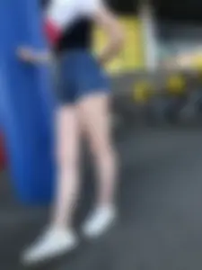 Sexy Pale Legs in Denim Mini Shorts Street Creepshots