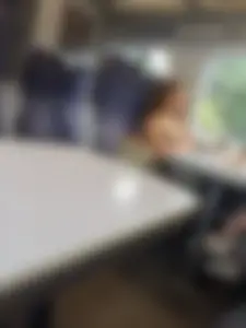 Chubby Girl Wearing a Low Neckline Public Train Candid Photo - Her Boobs Almost Falling Out