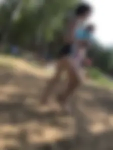 Wet Girls in Swimsuits Walking Towards Water at a Lake Beach Photo Series
