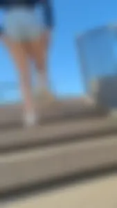 Upshot short shorts going up the stairs
