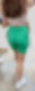 Perfect brunette with tight booty in green spandex shorts & VTL
