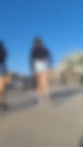 Upshot short shorts going up the stairs