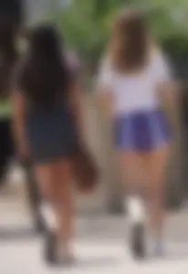 Sexy teen with glasses showing ass cheeks in shorts and friend in tight dress