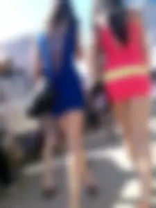 Girls in Short Dresses on Heels with Long Hot Legs