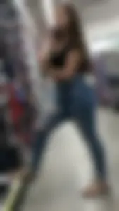 Thicc brunette in tight jeans has a little captain in her