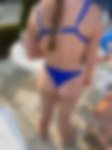 Pawg in a blue thong bikini
