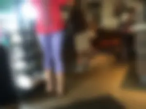Starbucks milf sexy in light purple leggings with decent ass and mound