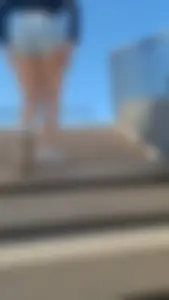 Upshot short shorts going up the stairs