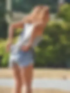 Lady at the park stripping down to her bikini to lay out