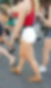 Candid Blonde in White Shorts With Fit Legs Street Creepshot
