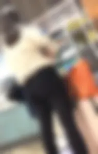 nerdy asian round ass at airport cafe