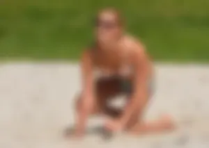 Sweaty Bikini Volleyball Teen bursting out of her top