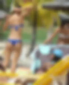 Amazing ebony ass in blue bikini with other sexy friends in bikinis