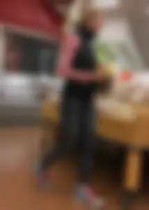 Skinny blonde milf grocery shopping in leggings