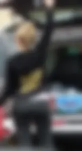 Juicy blonde booty in black leggings