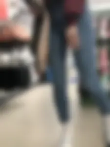 Cute Blonde Girl in Tight Blue Jeans Store Candid