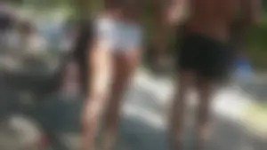 Girl with a nice ass in wet white bikini bottom