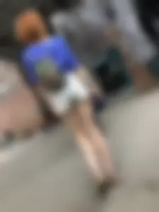 A Gorgeous Tall Ginger Girl in Shorts And Sandals With Tattooed Legs Street Creepshots