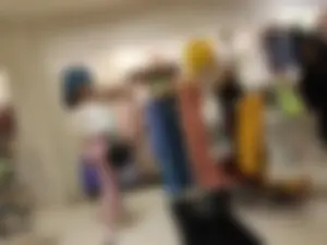 Blonde girl with a great ass in tight pink leggings