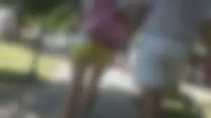 Milf in yellow shorts with vpl and a wedgie
