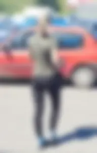 Skinny blonde milf at parking lot