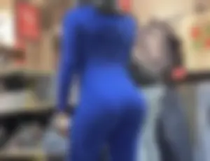 Thick mesmerizing ebony in a tight blue one piece