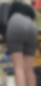 Beauty blonde in tight shorts with juicy fat ass