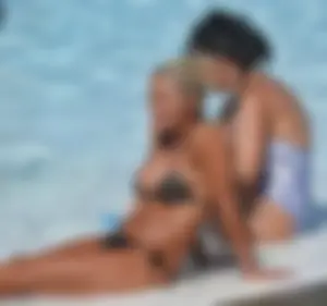 Classy blonde bikini milf lounging at the pool with her sister [088]
