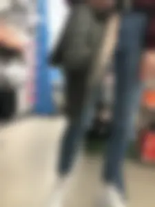 Cute Blonde Girl in Tight Blue Jeans Store Candid