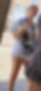 Candid Girl in White Fringed Denim Shorts And Sneakers, Closeups of Her Hot Legs on the Street