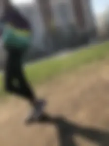 Skinny Gigh in Tight Leggings Walking Down the Suburban Street City Candid
