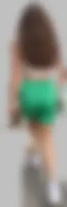 Perfect brunette with tight booty in green spandex shorts & VTL