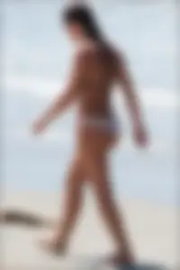Hot ass candid beach babe in white thong bikini with camel toe