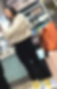 nerdy asian round ass at airport cafe