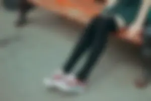 Skinny Girl on a Park Bench, Cute Knee Socks