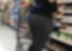 PAWG blonde shopping at Walmart in tight grey leggings