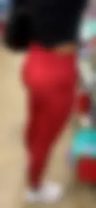 Petite chick in red leggings