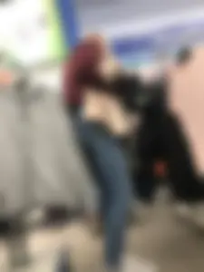 Cute Blonde Girl in Tight Blue Jeans Store Candid