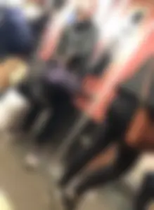 Sexy slim cutie on train in tight leggings