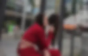 Hot minx in a slutty red outfit