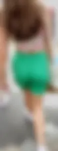 Perfect brunette with tight booty in green spandex shorts & VTL