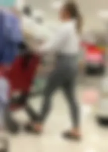 Sexy lady shopping at Target with a big ass in grey leggings