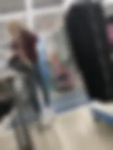 Cute Blonde Girl in Tight Blue Jeans Store Candid